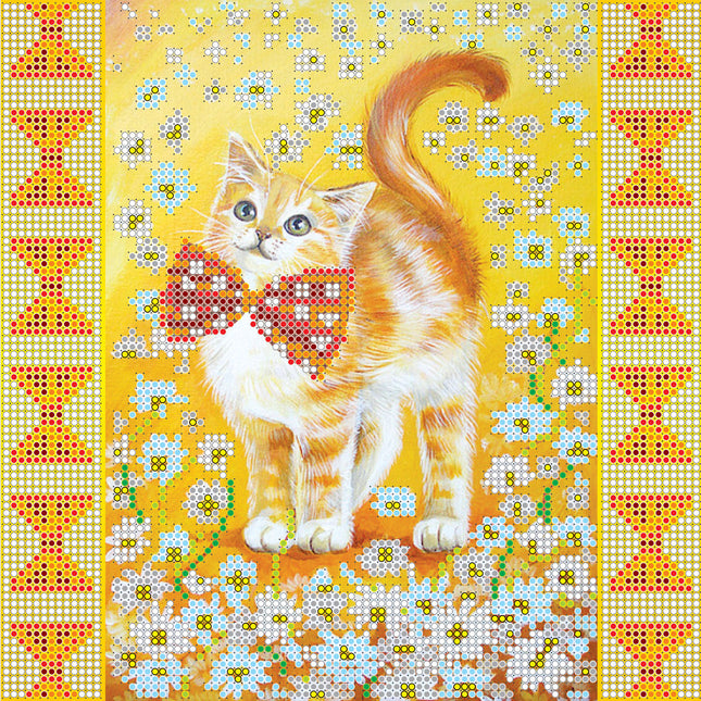 Canvas for bead embroidery "Sunny Kitten" 7.9"x7.9" / 20.0x20.0 cm