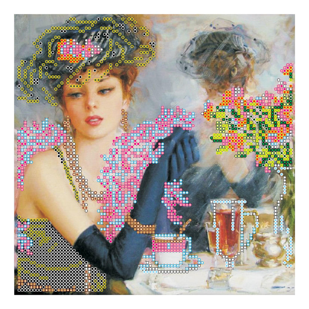 Canvas for bead embroidery "The Parisian Woman" 7.9"x7.9" / 20.0x20.0 cm