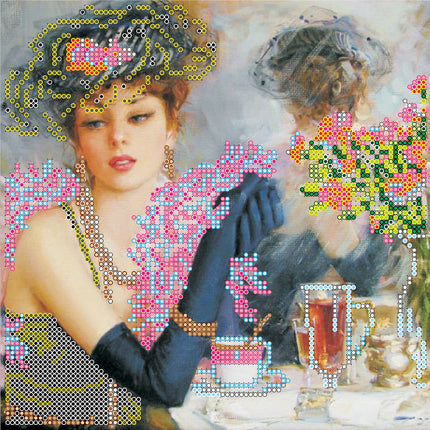 Canvas for bead embroidery "The Parisian Woman" 7.9"x7.9" / 20.0x20.0 cm