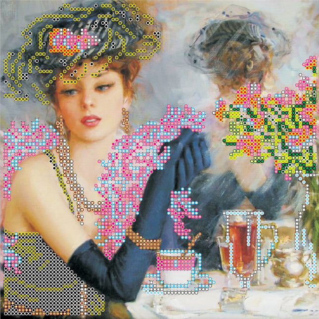 Canvas for bead embroidery "The Parisian Woman" 7.9"x7.9" / 20.0x20.0 cm