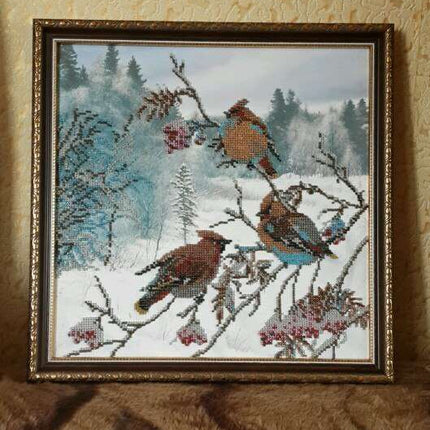 Canvas for bead embroidery "Waxbirds" 11.8"x11.8" / 30.0x30.0 cm