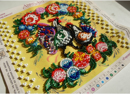 DIY Bead Embroidery Kit "Gorodets painting"  5.9"x5.9" / 15.0x15.0 cm