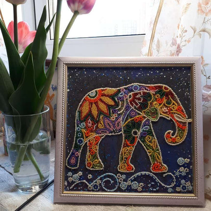 Canvas for bead embroidery "Indian elephant" 7.9"x7.9" / 20.0x20.0 cm