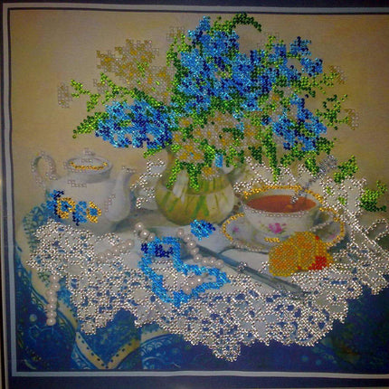 DIY Bead Embroidery Kit "Forget-me-nots" 10.2"x9.8" / 26.0x25.0 cm