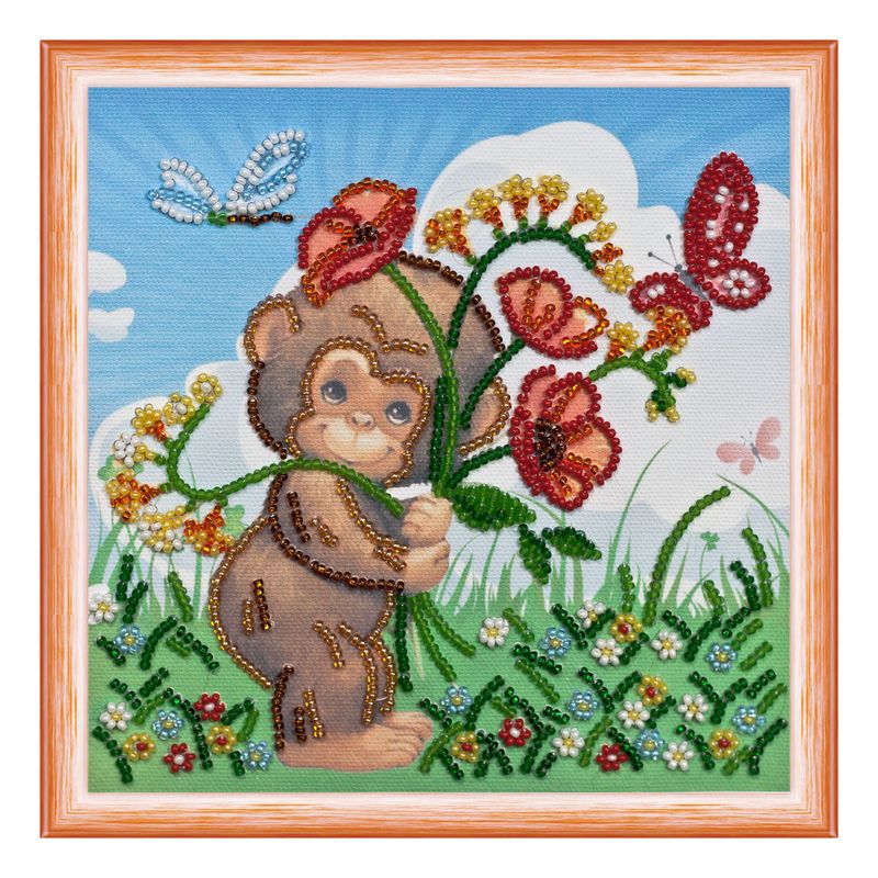 DIY Bead Embroidery Kit "Poppies bunch"  5.9"x5.9" / 15.0x15.0 cm