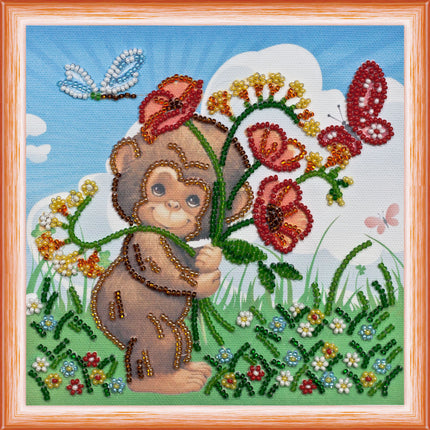 DIY Bead Embroidery Kit "Poppies bunch"  5.9"x5.9" / 15.0x15.0 cm