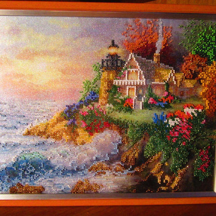 DIY Bead Embroidery Kit "House by the sea" 15.7"x12.6" / 40.0x32.0 cm