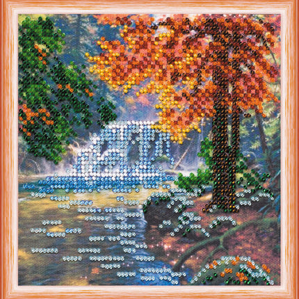 DIY Bead Embroidery Kit "At the waterfall"  5.9"x5.9" / 15.0x15.0 cm