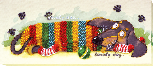 DIY Bead Embroidery Kit "Cute naughty" 14.2"x5.9" / 36.0x15.0 cm