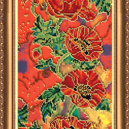 DIY Bead Embroidery Kit "Scarlet poppies" 8.7"x24.4" / 22.0x62.0 cm