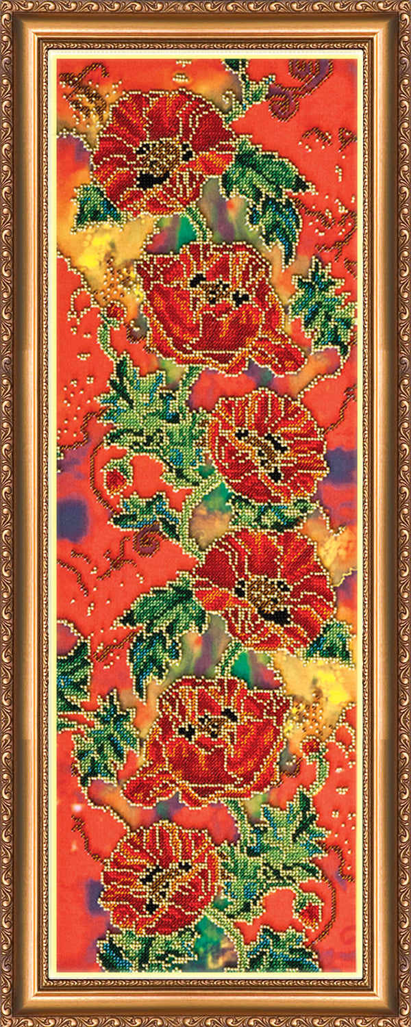 DIY Bead Embroidery Kit "Scarlet poppies" 8.7"x24.4" / 22.0x62.0 cm