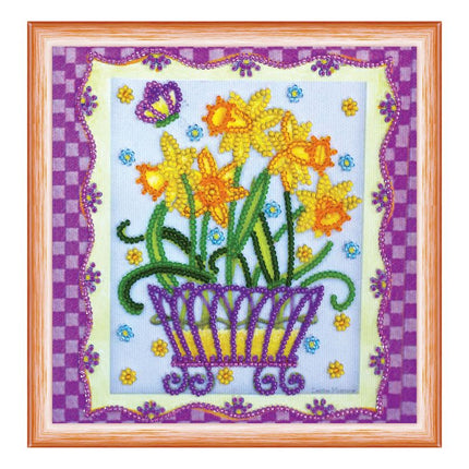 DIY Bead Embroidery Kit "Blooming daffodils"  5.9"x5.9" / 15.0x15.0 cm