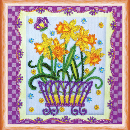 DIY Bead Embroidery Kit "Blooming daffodils"  5.9"x5.9" / 15.0x15.0 cm