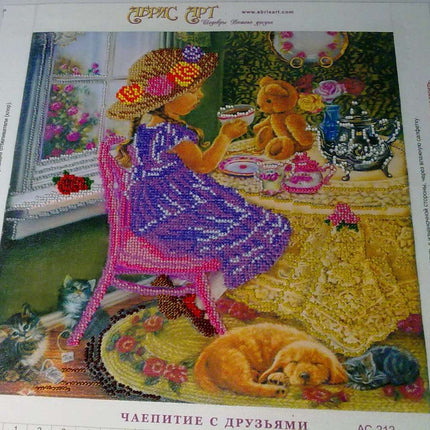 Canvas for bead embroidery "Tea party with friends" 11.8"x11.8" / 30.0x30.0 cm