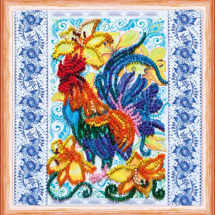 DIY Bead Embroidery Kit "Call of the cockerel"  5.9"x5.9" / 15.0x15.0 cm