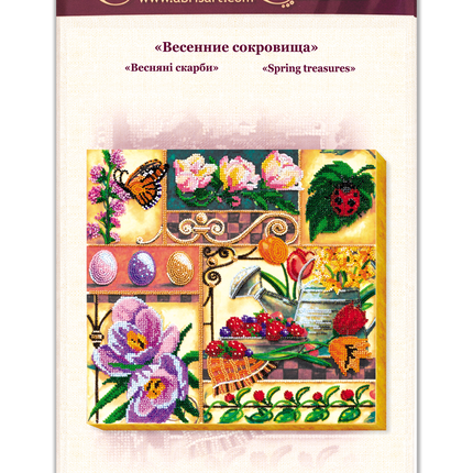 DIY Bead Embroidery Kit "Spring treasures" 11.8"x11.8" / 30.0x30.0 cm