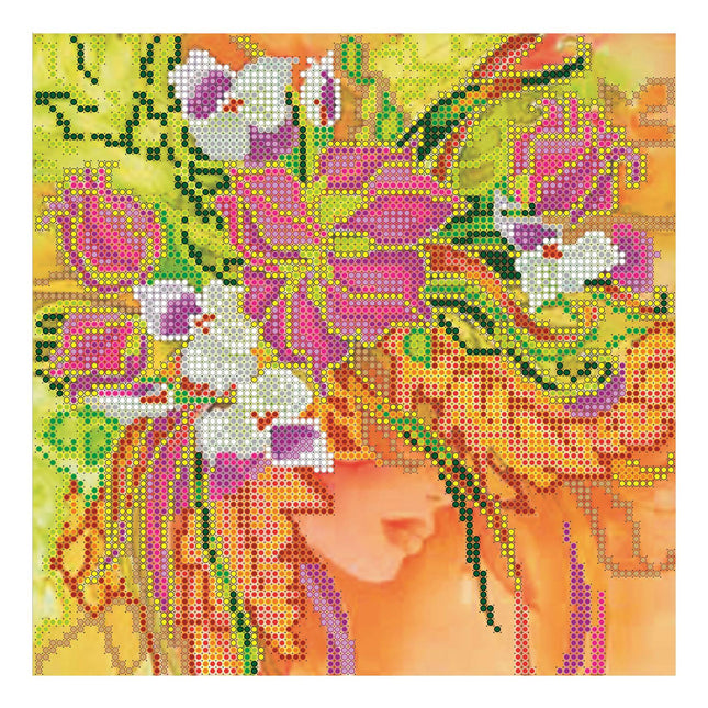 Canvas for bead embroidery "Autumn Girl" 7.9"x7.9" / 20.0x20.0 cm