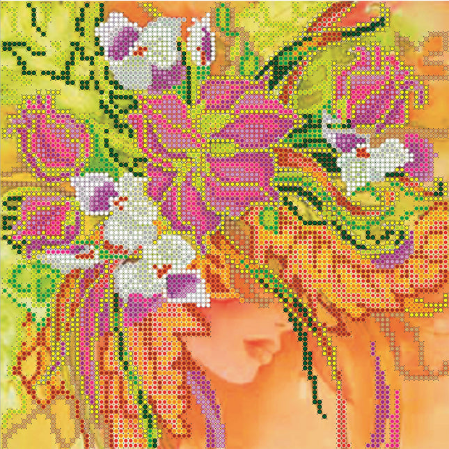 Canvas for bead embroidery "Autumn Girl" 7.9"x7.9" / 20.0x20.0 cm