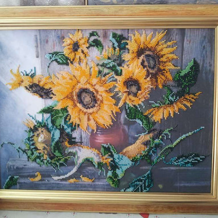 DIY Bead Embroidery Kit "Flowers of the Sun" 16.9"x12.6" / 43.0x32.0 cm