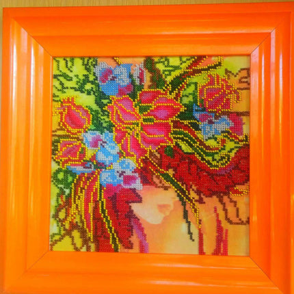 Canvas for bead embroidery "Autumn Girl" 7.9"x7.9" / 20.0x20.0 cm