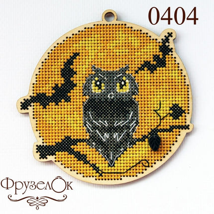 DIY Cross stitch kit on wood "Owl" 4.3x4.3 in / 11.0x11.0 cm