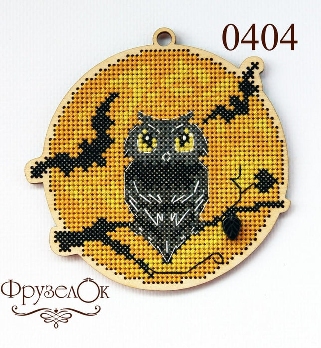 DIY Cross stitch kit on wood "Owl" 4.3x4.3 in / 11.0x11.0 cm