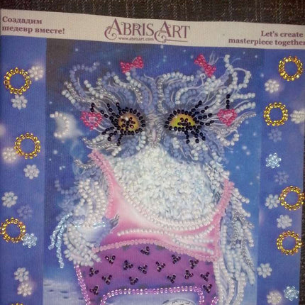 DIY Bead Embroidery Kit "Owl and alarm clock"  5.9"x5.9" / 15.0x15.0 cm