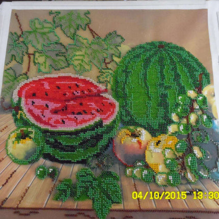 Canvas for bead embroidery "Red-ripe melon" 11.8"x11.8" / 30.0x30.0 cm