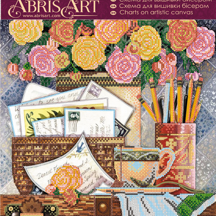 Canvas for bead embroidery "Rustle of letters" 11.8"x11.8" / 30.0x30.0 cm