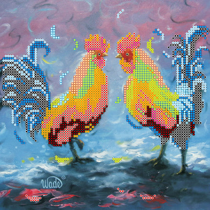 Canvas for bead embroidery "Cockerels" 7.9"x7.9" / 20.0x20.0 cm
