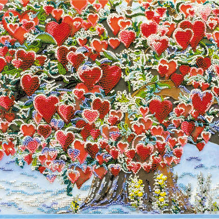 DIY Bead Embroidery Kit "Tree of love" 14.6"x10.6" / 37.0x27.0 cm
