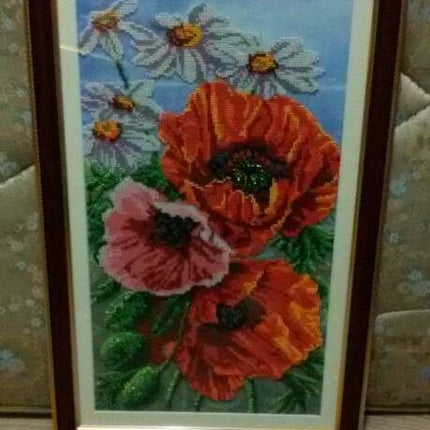 DIY Bead Embroidery Kit "Wild poppies – 1" 9.4"x17.5" / 24.0x44.5 cm