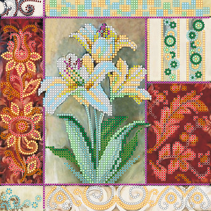 Canvas for bead embroidery "Royal flowers" 7.9"x7.9" / 20.0x20.0 cm