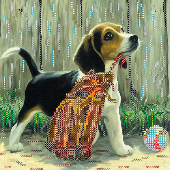 Canvas for bead embroidery "Sportive puppy" 7.9"x7.9" / 20.0x20.0 cm