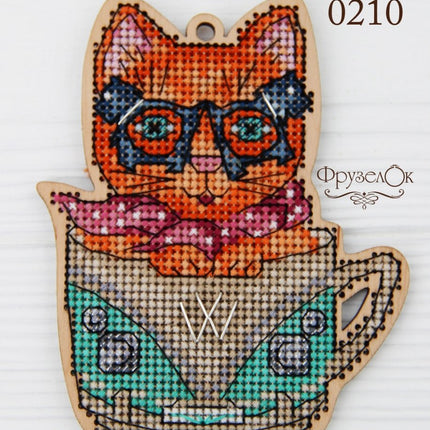 DIY Cross stitch kit on wood "Myla" 3.5x4.5 in / 9.0x11.5 cm