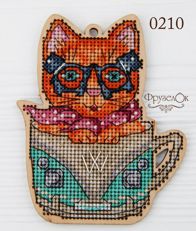 DIY Cross stitch kit on wood "Myla" 3.5x4.5 in / 9.0x11.5 cm