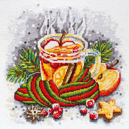 DIY Cross Stitch Kit "Winter tea" 9.8"x9.8"