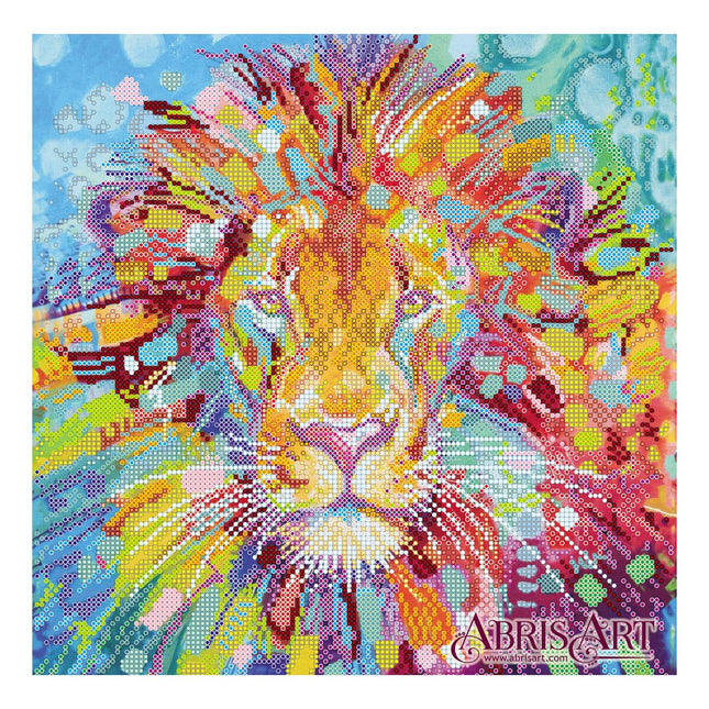 Canvas for bead embroidery "Multicolored lion" 11.8"x11.8" / 30.0x30.0 cm