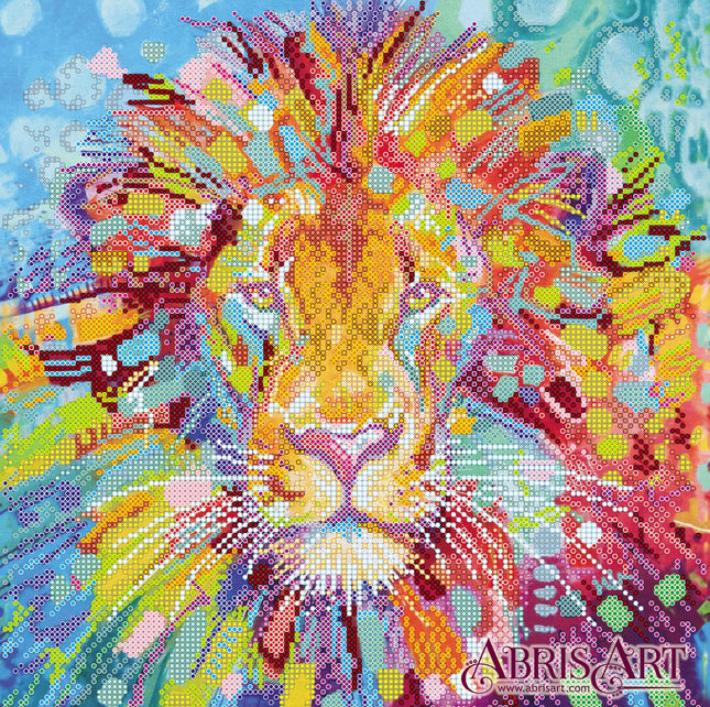 Canvas for bead embroidery "Multicolored lion" 11.8"x11.8" / 30.0x30.0 cm