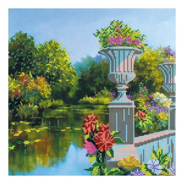 Canvas for bead embroidery "Abandoned Pond" 11.8"x11.8" / 30.0x30.0 cm