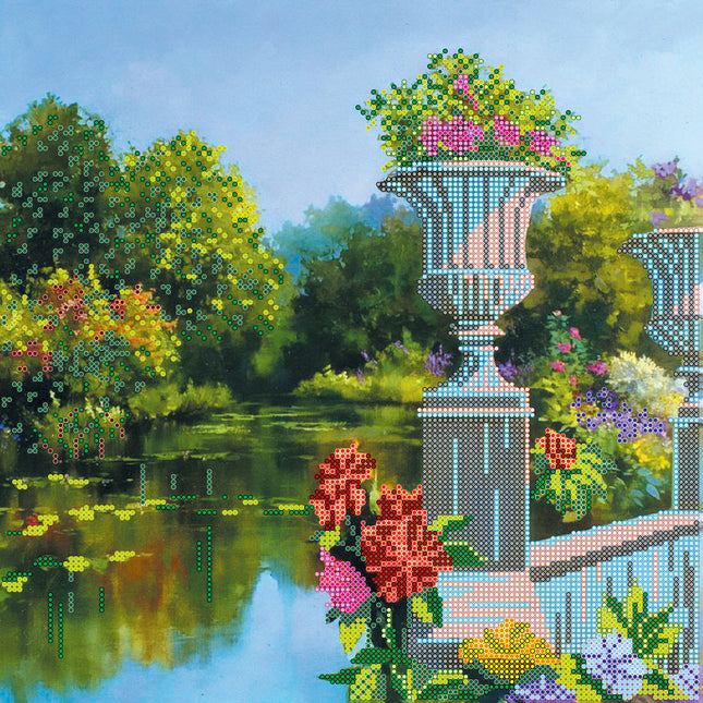 Canvas for bead embroidery "Abandoned Pond" 11.8"x11.8" / 30.0x30.0 cm
