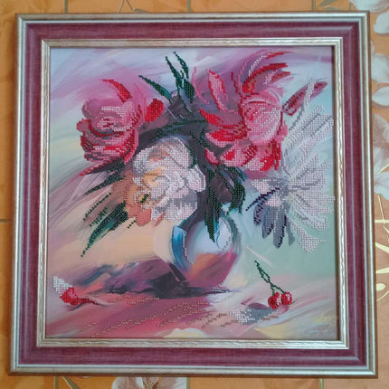 Canvas for bead embroidery "Picturesque peonies" 11.8"x11.8" / 30.0x30.0 cm