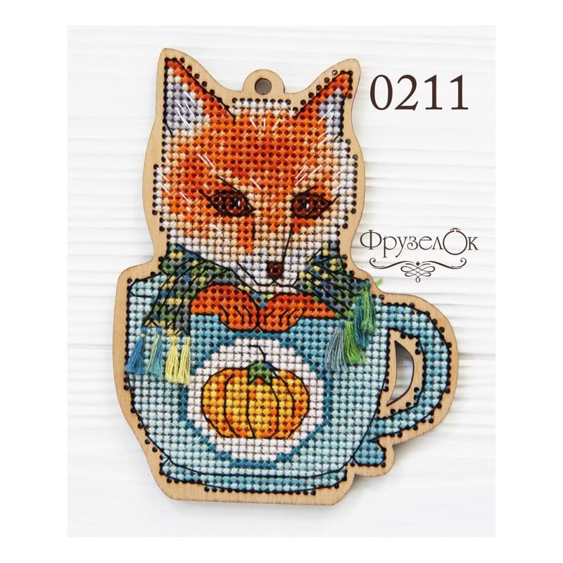 DIY Cross stitch kit on wood "Mykyta" 3.3x4.3 in / 8.5x11.0 cm