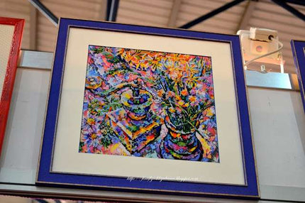 Canvas for bead embroidery "Сamomiles and coffee" 11.8"x11.8" / 30.0x30.0 cm