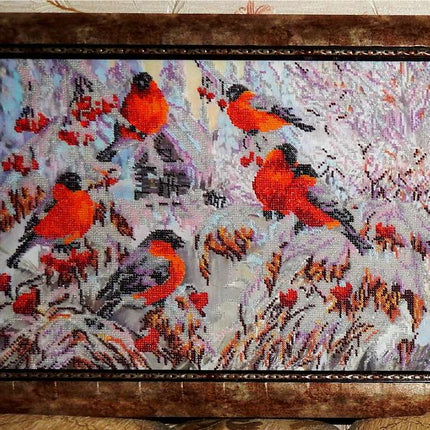DIY Bead Embroidery Kit "Bullfinches" 17.7"x11.8" / 45.0x30.0 cm