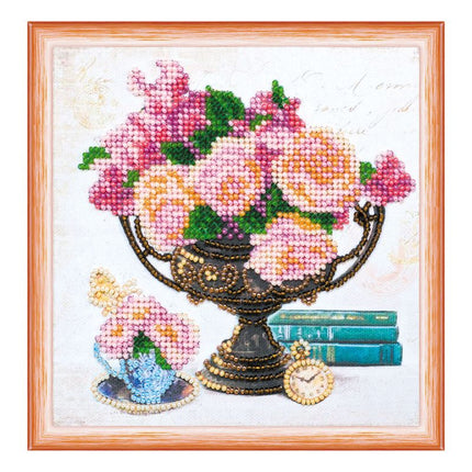 DIY Bead Embroidery Kit "Garden flowers"  5.9"x5.9" / 15.0x15.0 cm