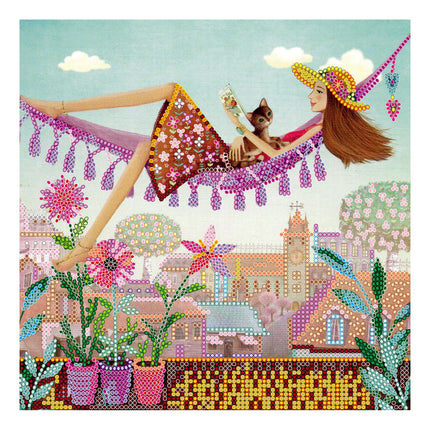 Canvas for bead embroidery "Overlooking the roofs" 7.9"x7.9" / 20.0x20.0 cm