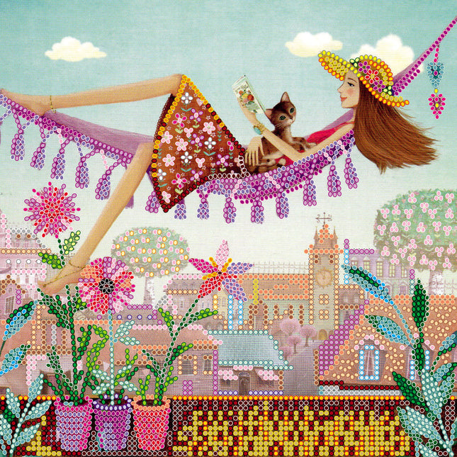 Canvas for bead embroidery "Overlooking the roofs" 7.9"x7.9" / 20.0x20.0 cm