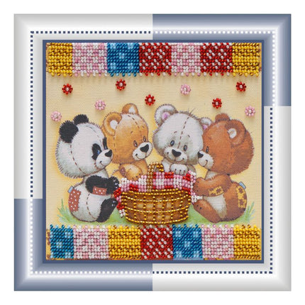 DIY Bead Embroidery Kit "Bears and basket"  5.9"x5.9" / 15.0x15.0 cm