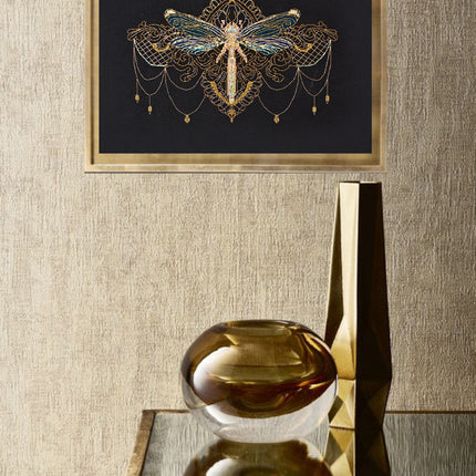DIY Cross Stitch Kit "Golden dragonfly" 9.4"x6.3"
